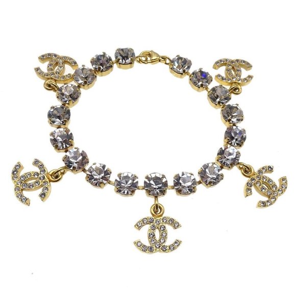 Chanel Rhinestone Gold Chain Bracelet - Picture 1 of 5